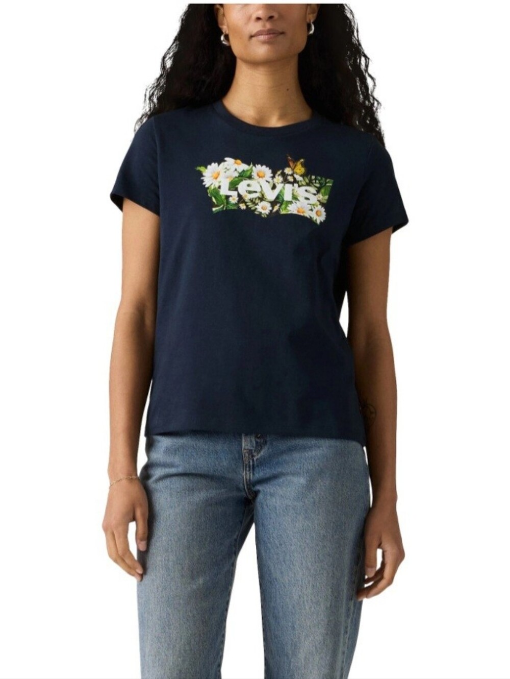 Levi's Navy Tee with White Daisy Logo and Butterfly